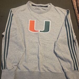 Adidas Gray Crewneck Sweater with Green Stripes